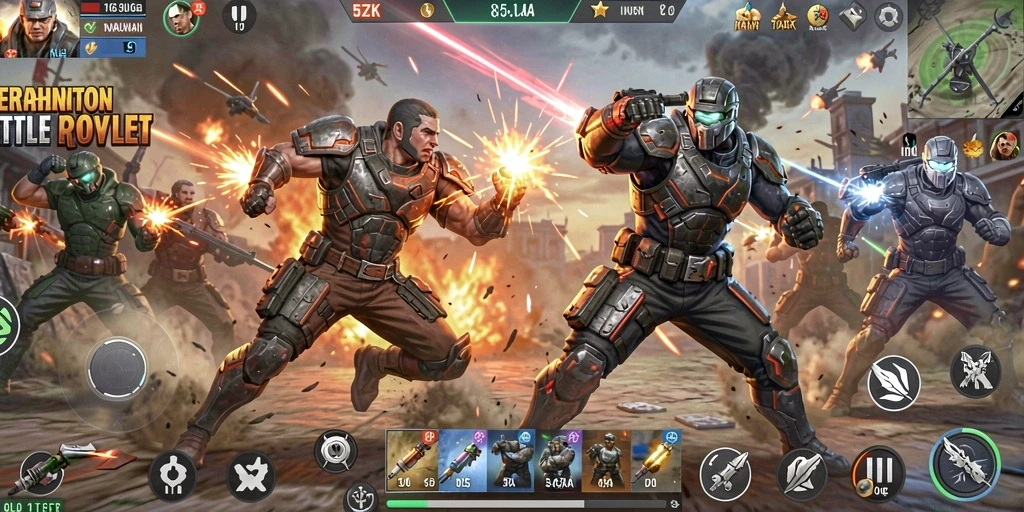 Screenshot gameplay 5ZK yang menampilkan aksi Battle Royale.