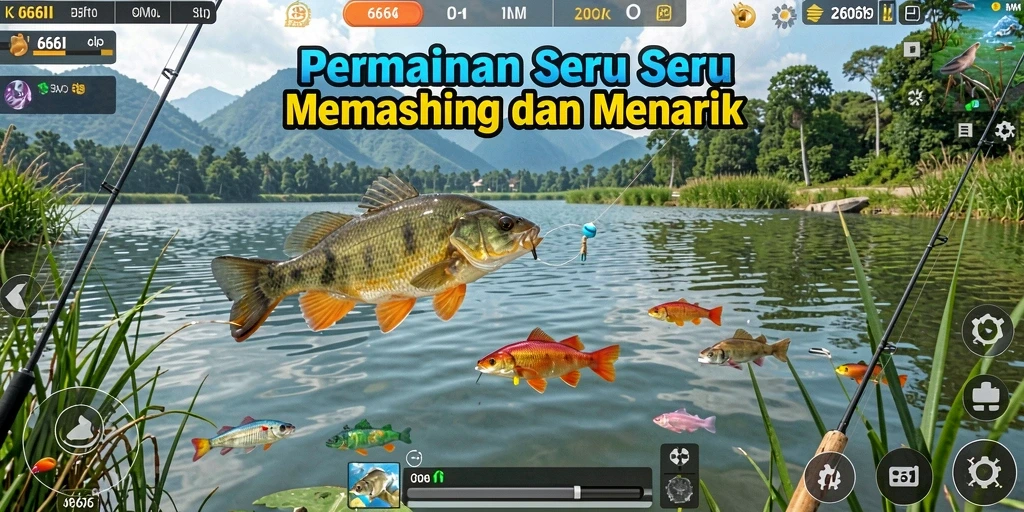Screenshot gameplay 666I menampilkan pengalaman memancing yang seru.