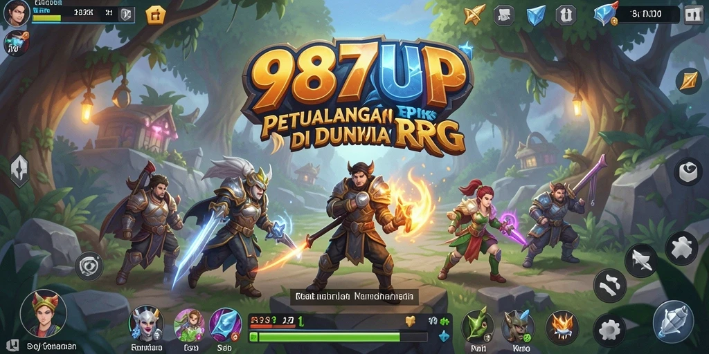 Screenshot gameplay 987UP yang menunjukkan pertarungan RPG yang mendebarkan.