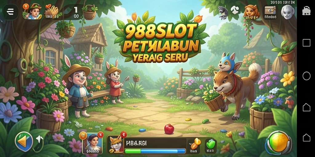 Tampilan utama gameplay 988SLOT dengan kebun yang indah.