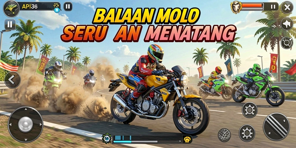 Screenshot menampilkan aksi seru balapan motor di API36.