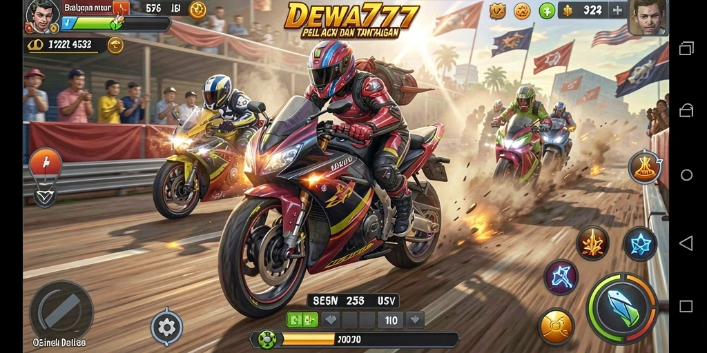 Gameplay seru DEWA777 dengan balapan motor yang mendebarkan.