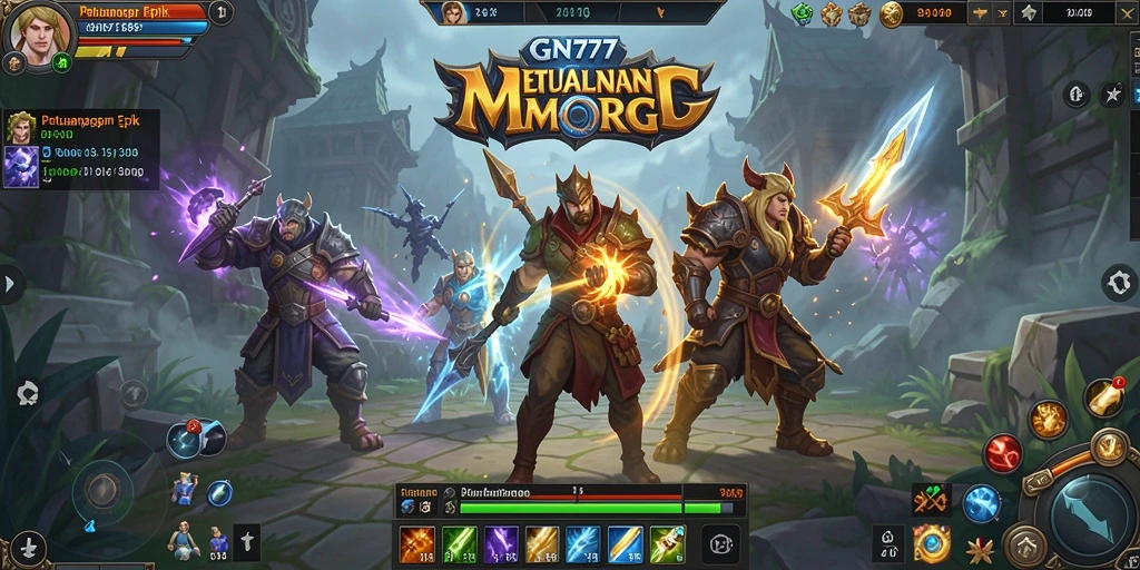 Screenshot utama GN777 menampilkan pertarungan epik dalam dunia MMORPG.