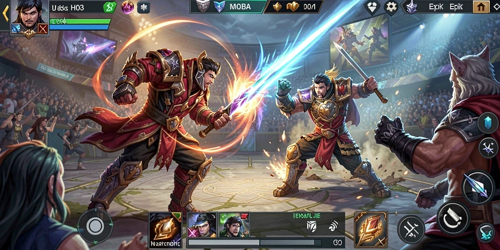 Tampilan seru dari gameplay MOBA H03 dengan aksi pertarungan.