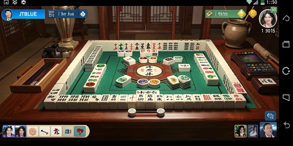 Screenshot gameplay JTBLUE yang menampilkan teknik Mahjong yang menarik.