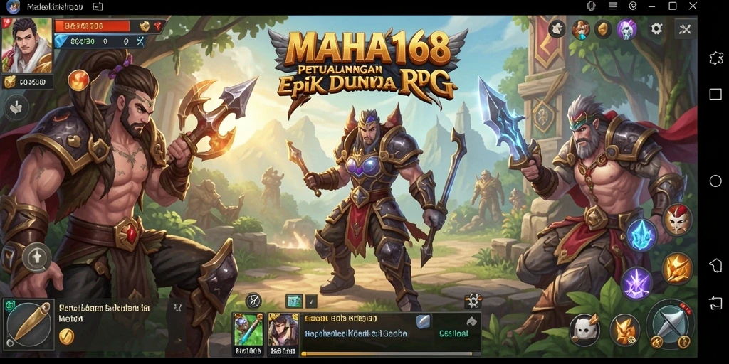 Screenshot gameplay MAHA168 menampilkan aksi pertempuran seru dalam dunia RPG.