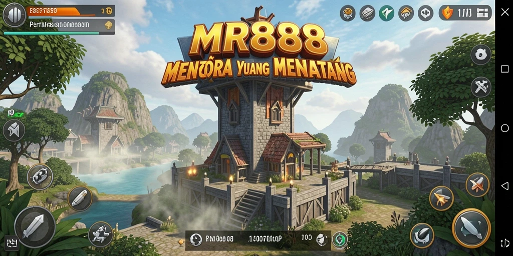 Tampilan gameplay menegangkan dari MR888 dalam genre Tower Defense.