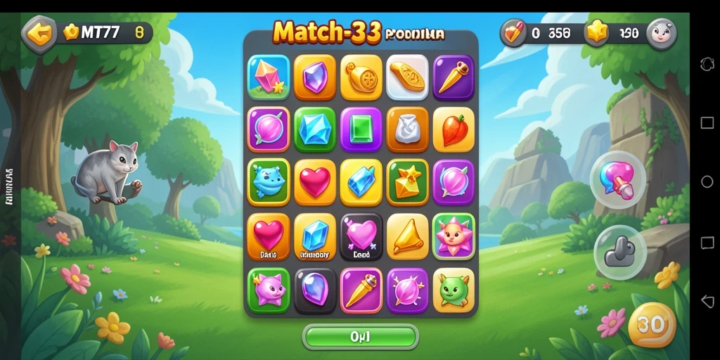 Screenshot gameplay MT777 menampilkan keseruan mencocokkan permata.