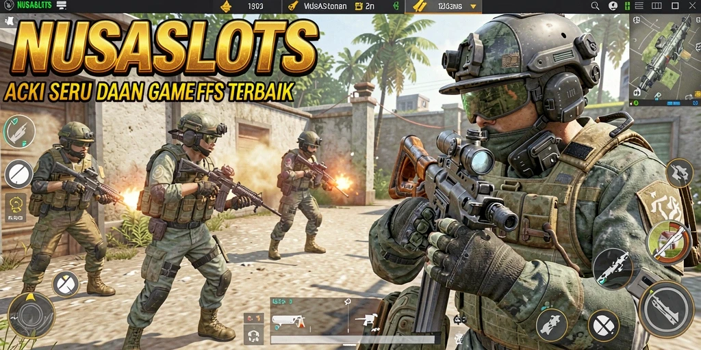 Tangkapan layar menunjukkan aksion seru dalam NUSASLOTS dengan gameplay FPS yang intens.