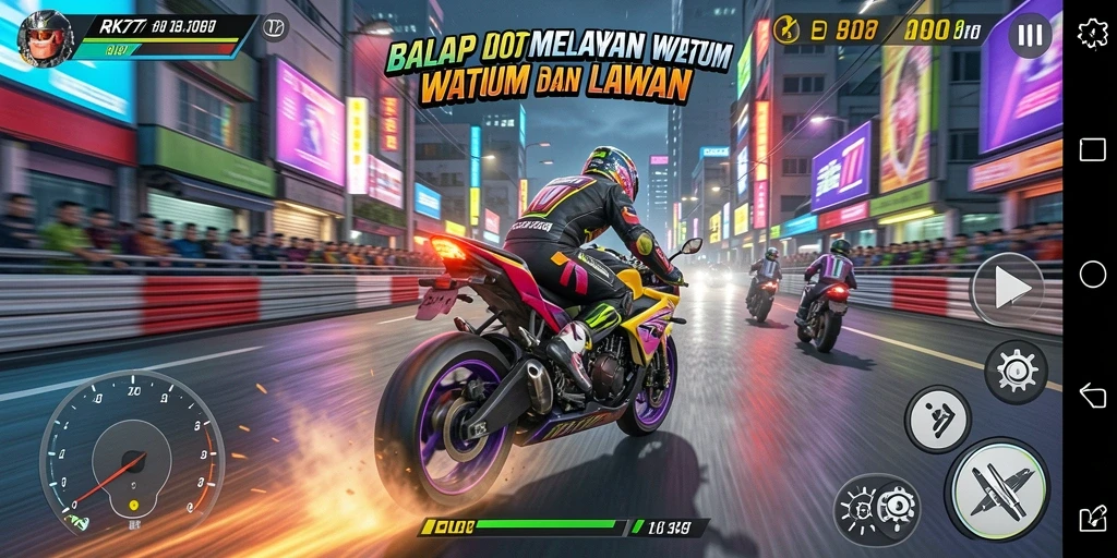 Gameplay seru di RK77, balapan motor yang menegangkan dan penuh adrenalin.