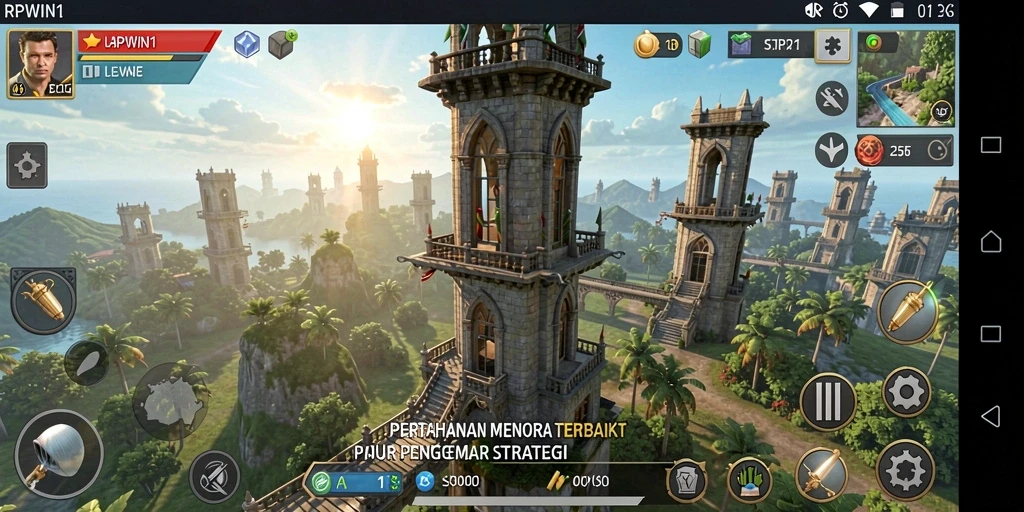 Tampilan gameplay RPWIN1 yang mendebarkan dalam Tower Defense.