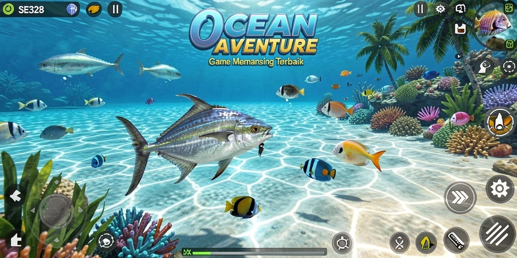 Gameplay SE328 yang menampilkan petualangan memancing yang menarik.
