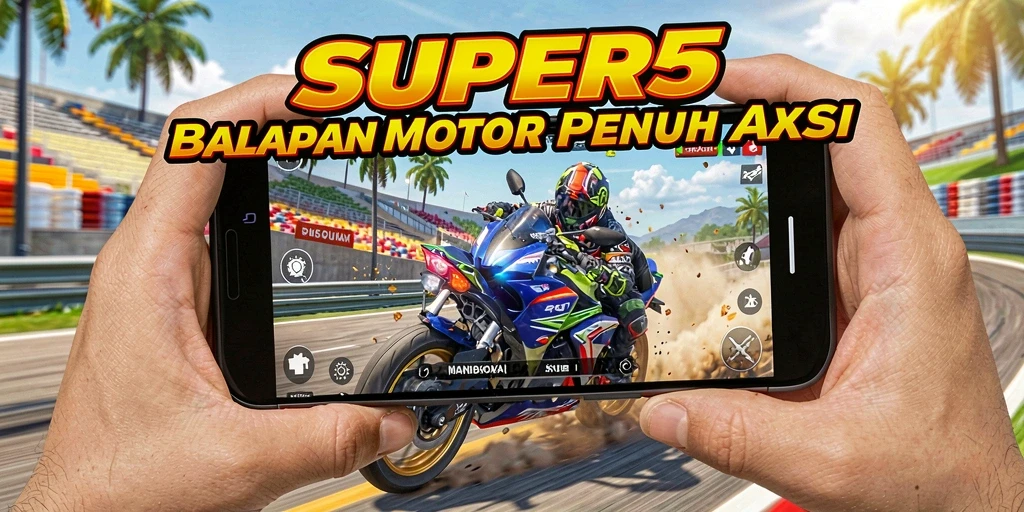 Screenshot SUPER5 menampilkan aksi balapan motor yang seru dan mendebarkan.
