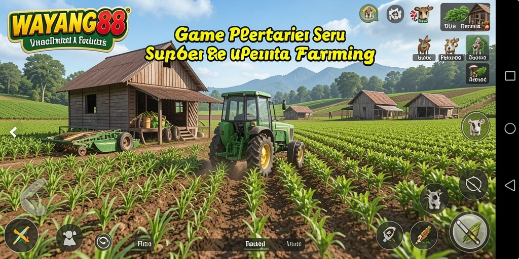 Screenshot gameplay WAYANG88 menampilkan ladang yang subur dan aktif.